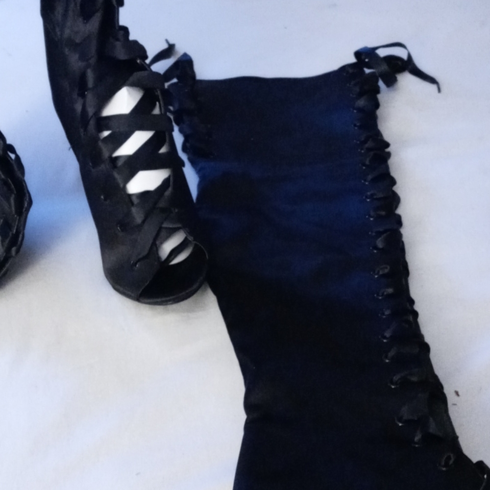 Black Lace-Up Thigh High Boots